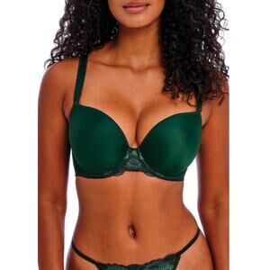 New FREYA Women's Deep Emerald Loveland Moulded Plunge Bra Size 28DDD